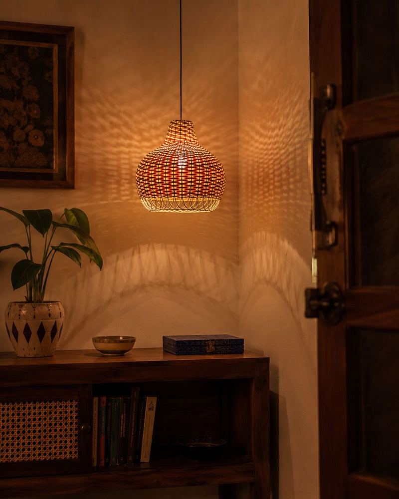 Surahi P-02 | Handwoven Cane Pendant Lamp